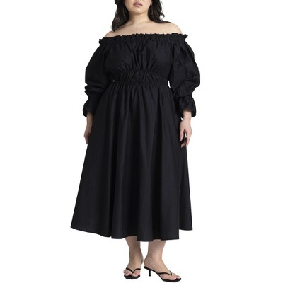 ELOQUII Off The Shoulder Ruffle Maxi Dress