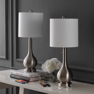 (Set of 2) 24" Tyler Gourd Iron LED Table Lamps with Pull-Chain with Dual USB Charging Port - JONATHAN Y