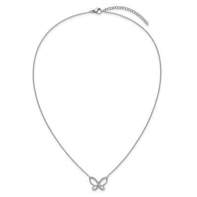 Chisel Stainless Steel Cubic Zirconia Butterfly Pendant on an 18" Plus a 2" Ext. Cable Chain Necklace