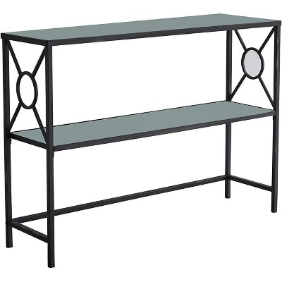 Kings Brand Loyd Texture Black Metal Entryway Console Sofa Table with Glass Shelf