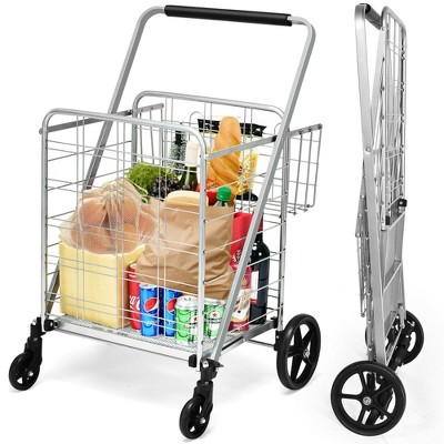 Costway Heavy Duty Folding Shopping Cart Utility Jumbo Double Basket 330lbs