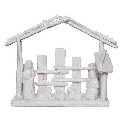 Transpac 12 in White Christmas Minimalist Nativity Scene Decorative Wood Object for Holiday Decor