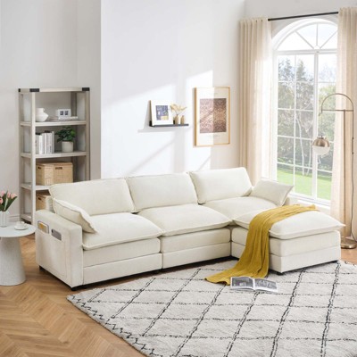 Whizmax 3-Seater Comfort Velvet Sofa, L-Shaped Long Sofa, Deep Seat with Footstool, Suitable for Bedroom, Living Room and Study