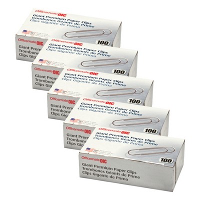 Officemate Paper Clips Premium Giant, 100/Box, 5 Boxes