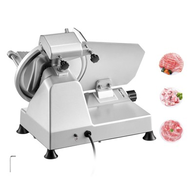 VEVOR Commercial Meat Slicer, 10 inch Electric Deli Food Slicer, 180W Meat Cutter with a Premium 65Mn Blade, 0-0.4 inch Adjustable Thickness, Silver