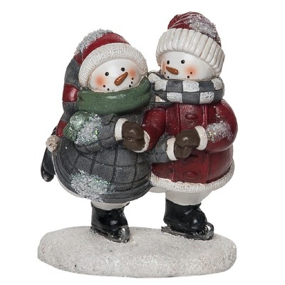 Transpac 5.5 in Multicolored Christmas Quilted Skating Snowman Figurine Decorative Resin Holiday Decor