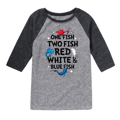 Boys' - Dr. Seuss - Red, White and Blue Fish Raglan Graphic T-Shirt