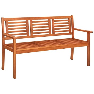 vidaXL Solid Eucalyptus Wood 3-Seater Patio Bench with Beige Cushion - Rustic Farmhouse Style Outdoor Seating for Garden, Terrace or Patio