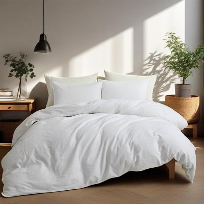 Peace Nest Classic Linen Cotton Bedding Set, Woven 55% Linen 45% Cotton Duvet Cover and Pillow Shams, Soft & Breathable