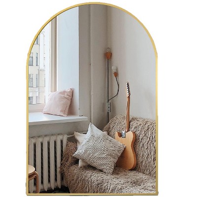 Aoibox Arched Wall Mirror for Bathroom, Vanity Mirror for Bedroom Dresser, Entryway, Living Room with Metal Frame in Gold Finish