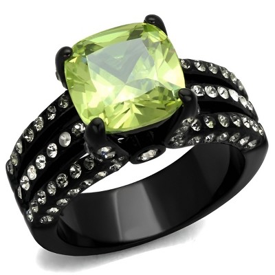 Slickblue Women’s Black Engagement Ring – Square Apple Green CZ & Three-Row Pave Accents, Stainless Steel, Sizes 5–10