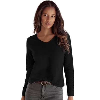 Women's Ribbed Knit V-Neck Top - LASCANA