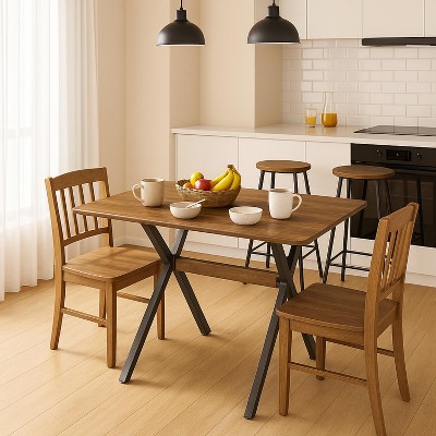 Homy Casa Rectangular Dining Table with Metal Legs for Kitchen, Dining Room, or Apartment, Brown
