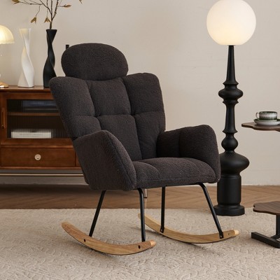 Modern Nursery Rocking Chair, Upholstered Glider Chair with High Backrest, Rocker Accent Armchair, Recliner Chair for Bedroom Living Room