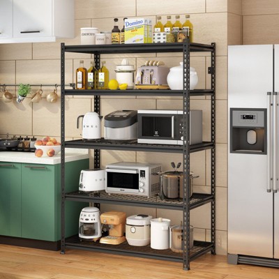 5-Tier Black Adjustable Metal Shelving Unit Heavy Duty Garage Storage Industrial