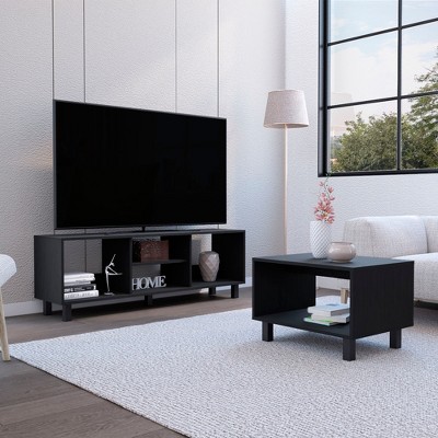 55.1" TV Stand and Coffee Table Set with Steel Legs, Open Shelves, and Modern Industrial Design for Living Room and Bedroom