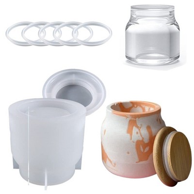 Jar Resin Molds Silicone,Candle Jar Mold with 1 lid and 5 Rings,Epoxy Casting Molds for Candy Jewelry Ornaments Trinket Container Cup,Candle Holder