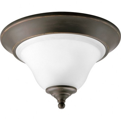 Progress Lighting Trinity 1-Light Flush Mount Ceiling Fixture, Antique Bronze, Etched Glass Shade