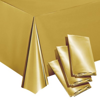 Juvale 3 Pack Gold Plastic Tablecloths for Rectangle Tables, Disposable Table Covers for Wedding, Birthday, Baby Shower, 54 x 108 In