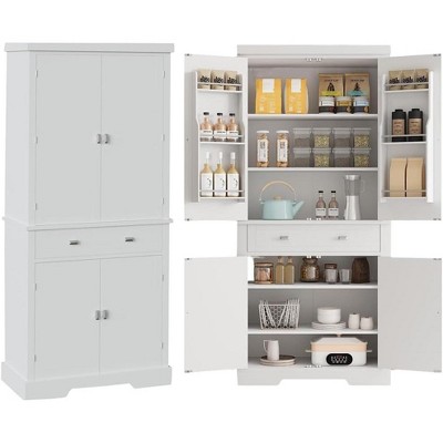 Jojoka 72''Kitchen Pantry Cabinet,Tall Storage Cabinet with 4 Doors and 1 Drawer,Cupboard with 6 Hanging Shelves