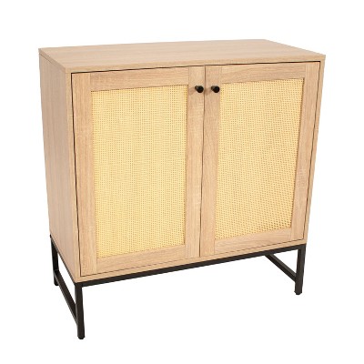 Sunnydaze 2-Door MDF Accent Cabinet with Built-In Shelf and Rattan Doors - 31.5" W x 15" D x 33" H