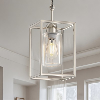 DORESshop 1-Light Satin Nickel Pendant Light Fixture with Glass,Shade E26 Modern Minimalist Hanging Light for Kitchen Island