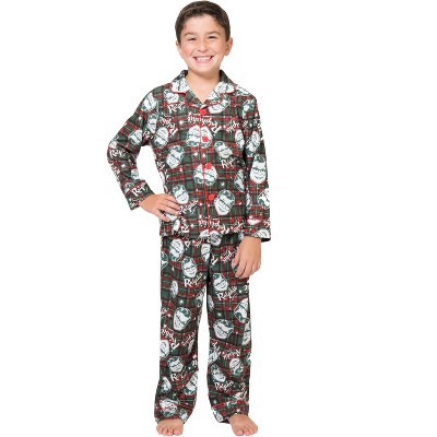 A Christmas Story Boys Ralphie Glasses Santa Christmas Holiday Flannel Plaid Button Pajama Set