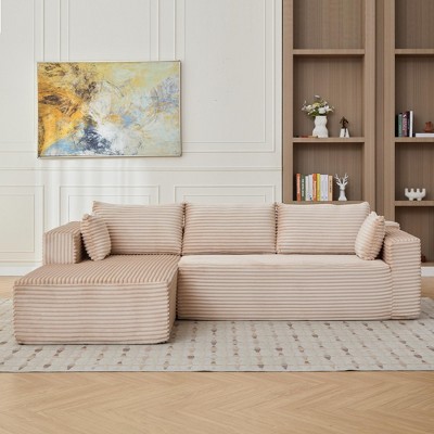 Corduroy Fabric L-Shaped Sectional Sofas with Comfy Chaise and Deep Seat, Boneless Compression Couch Sleeper for Living Room, Bedroom or Apartment