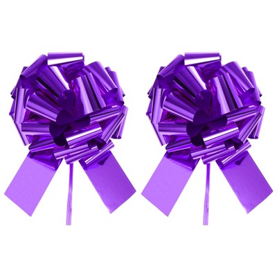 Unique Bargains Bright Durable Metallic Gift Wrapping Large Pull Bow for Wedding 2 Pcs Purple 12 inch