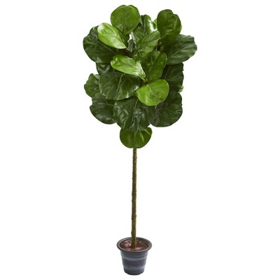 Nearly Natural 4-ft Fiddle Leaf Artificial Tree with Decorative Planter