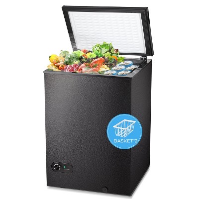 Kismile 3.5 Cu.Ft Deep Freezer, Chest Freezer with Two Baskets, Energy Saving and Low Noise,7 Temperature Settings (Black)