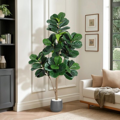 7FT Fiddle Leaf Fig Tree Artificial with 141 Leaves - Realistic Faux Ficus Lyrata Trees in 9" White Planter Pot, Indoor Fake Floor Plants ,Gift