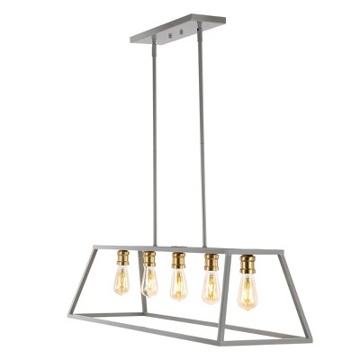 38" LED 5-Light Floyd Iron Adjustable LED Pendant Gray/Brass - JONATHAN Y: UL Listed, Modern Ceiling Fixture
