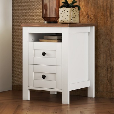 MOEPISY 2 Drawer Farmhouse Wooden Nightstand with Well proportioned Design and Sleek Lines, White and Brown