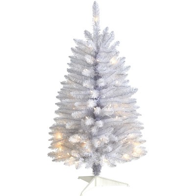 Nearly Natural 3-ft Slim White Artificial Christmas Tree with 50 Warm White LED Lights and 161 Bendable Branches