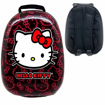 Hello Kitty Hard Shell Red & Black Face Print 12 Inch Mini Backpack for Kids