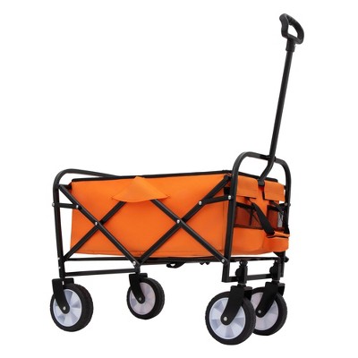 NAYSAYE Wagon Collapsible Utility Cart with Dual Layer Design and Liner Set for Outdoors, Orange, 25.98"*17.32"*37.4"