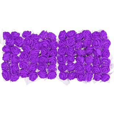 Unique Bargains Mini DIY Craft Decoration Artificial Rose Flower Head 72 Pcs Purple