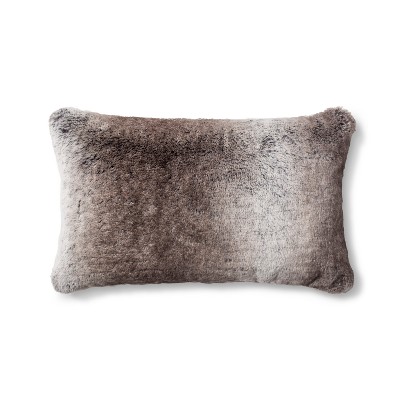 Oblong Faux Fur Throw Pillow Neutral - Threshold™: Rectangular Decorative Cushion for Indoor Use