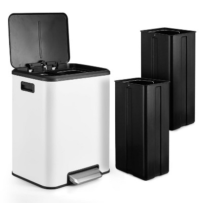 Dual Compartments Trash Can, 2 x 4 Gallon (2 x 15 L) Garbage Can Recycling Kitchen Step Trash Can with Soft-Close Lid, Plastic Inner Buckets