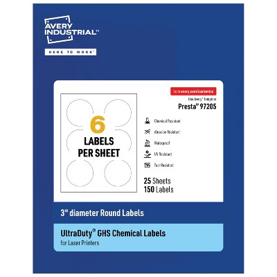 Avery UltraDuty GHS Labels, Waterproof, 3 Inch Round Labels, for Use with Laser Printers