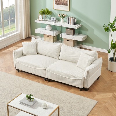 VASIP  Sofa Couch Crafted in Beige Corduroy Fabric, Effortlessly Converts to Sofa Bed with Two Throw Pillows