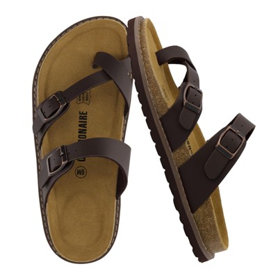 CUSHIONAIRE Pluto Cork Footbed Summer Sandals for Women 2025 Comfortable Slides with Adjustable Buckles, Toe Loop & Stitched Design
