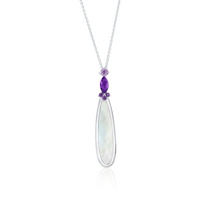 Simona Sterling Silver, Pear-Shaped MOP Necklace - Amethyst Gem - Purple - 18 Inch