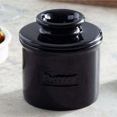 Butter Bell® Crock – Café Retro Midnight Black Ceramic Butter Keeper, Glossy Vintage-Style Butter Dish for Spreadable Butter