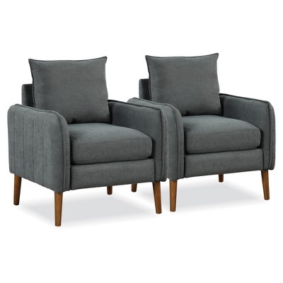 Tangkula 2PCS Modern Accent Chair Upholstered Mid-Century Armchair w/ Rubber Wood Legs