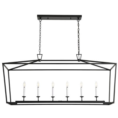 Modern Farmhouse Rectangular Chandelier, 6-Light Matte Black Pendant for Kitchen Island or Entryway