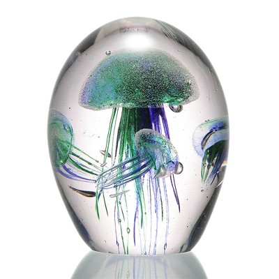 SPI Home Green & Blue Jellyfish Glass Sculpture – 6.5" Ocean-Inspired Art Glass Accent for Tabletop or Shelf Display