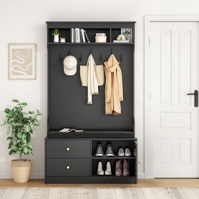 MAYEERTY 71-Inch White 6-in-1 Farmhouse Hall Tree - With Shoe Storage, 7 Hooks & Bench for Entryway