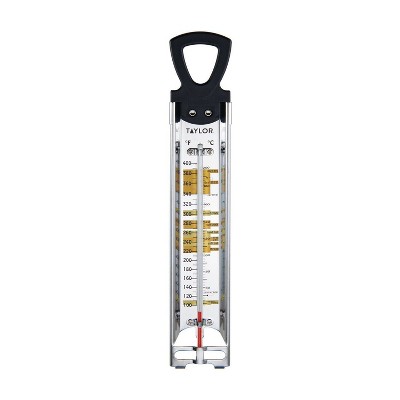 Taylor Candy Deep Fry Analog Kitchen Cooking Thermometer: Stainless Steel, Clip Mount, 100-400°F, Reads Celsius & Fahrenheit